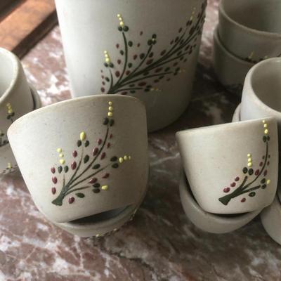 Vintage Signed Embossed Pottery/Stoneware Decanter Set (Cork Lid) -Lot 216