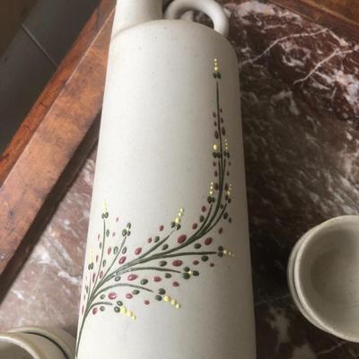 Vintage Signed Embossed Pottery/Stoneware Decanter Set (Cork Lid) -Lot 216