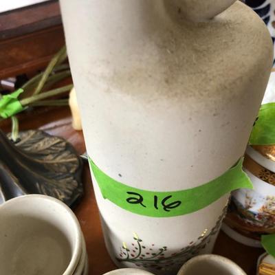 Vintage Signed Embossed Pottery/Stoneware Decanter Set (Cork Lid) -Lot 216