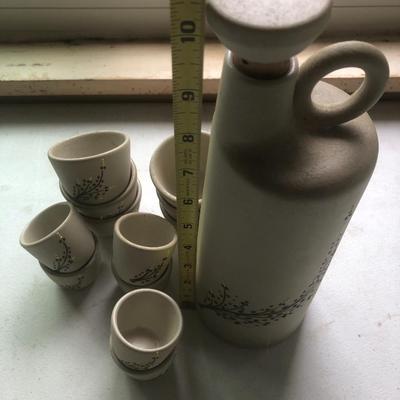 Vintage Signed Embossed Pottery/Stoneware Decanter Set (Cork Lid) -Lot 216