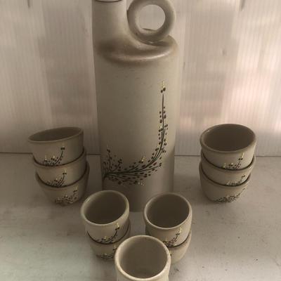 Vintage Signed Embossed Pottery/Stoneware Decanter Set (Cork Lid) -Lot 216