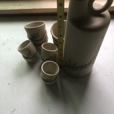 Vintage Signed Embossed Pottery/Stoneware Decanter Set (Cork Lid) -Lot 216