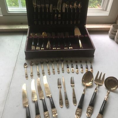 52 Piece SIAM (Willy) Bronze & Wood Flatware Made In Thailand -Lot 214