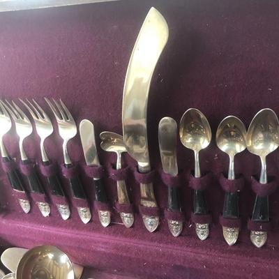 52 Piece SIAM (Willy) Bronze & Wood Flatware Made In Thailand -Lot 214