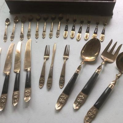 52 Piece SIAM (Willy) Bronze & Wood Flatware Made In Thailand -Lot 214