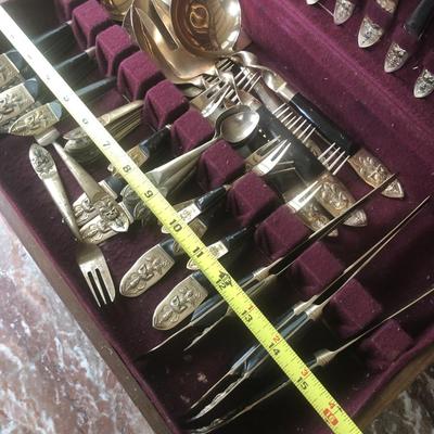 52 Piece SIAM (Willy) Bronze & Wood Flatware Made In Thailand -Lot 214