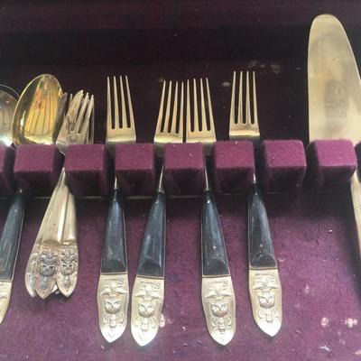 52 Piece SIAM (Willy) Bronze & Wood Flatware Made In Thailand -Lot 214