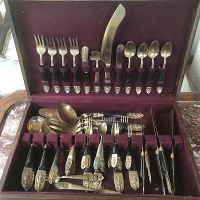 52 Piece SIAM (Willy) Bronze & Wood Flatware Made In Thailand -Lot 214