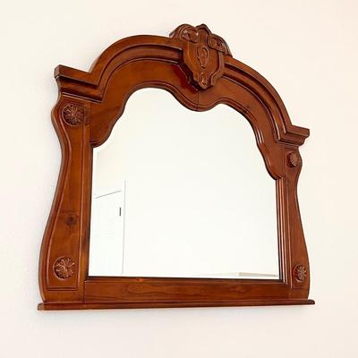 Vtg. Solid Carved Wood ~ Beveled Glass Mirror