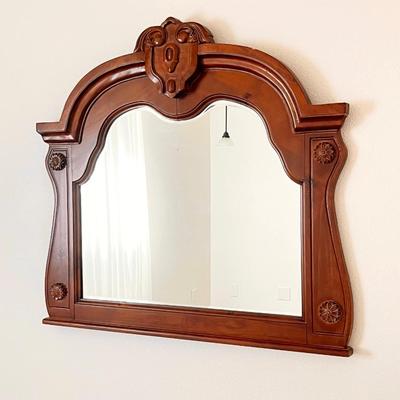 Vtg. Solid Carved Wood ~ Beveled Glass Mirror