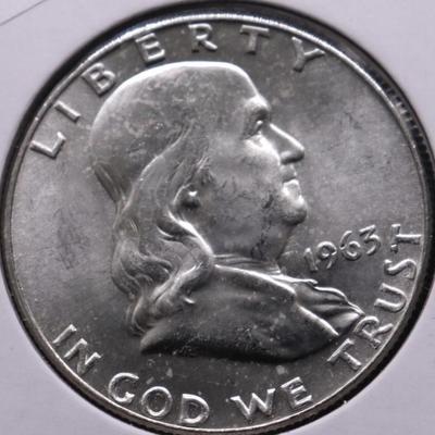 - 1963 D FRAKLIN HALF DOLLAR CHOICE BU