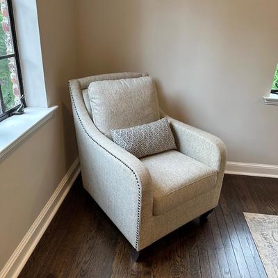 Grey Accent Chair with Nail Heads
