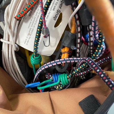 Bucket of Bungee Cords & Tie Downs & Tool Bucket Work Pouch