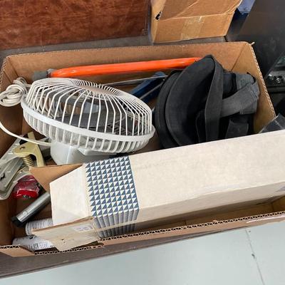 Lot with Knee Pads/Clip on Fan/Hack Saw/Caulking Gun Etc