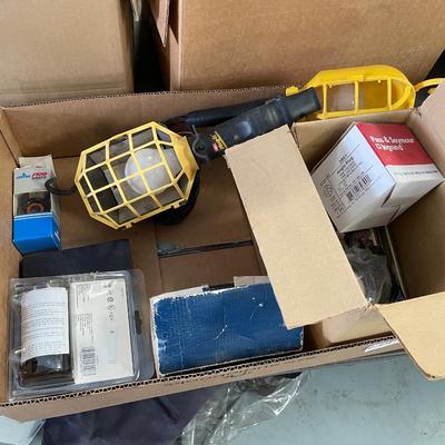 2 Hanging Shop Lights/Angle Plug & Misc. Electrical Components