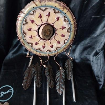 METAL NATIVE AMERICAN WINDCHIME AND COYOTE FIGURINE