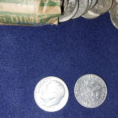 FIVE DOLLAR ROLL OF 1964 SILVER DIMES