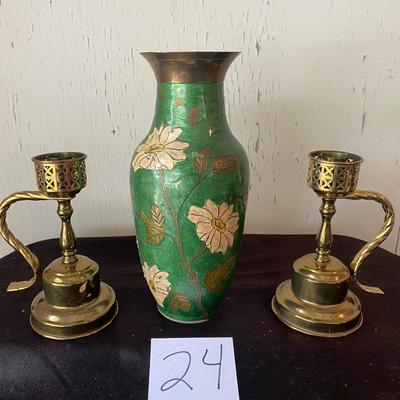 Vintage Vase And Candlestick Holders