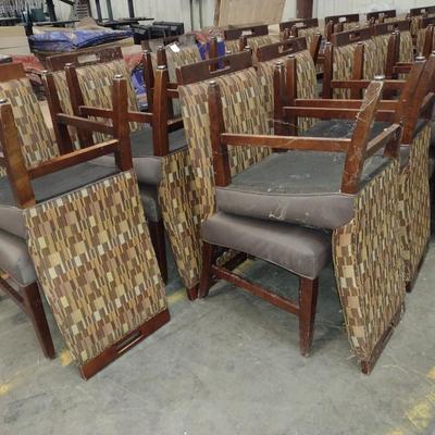 Set of 12 Wood Frame Dining Chairs Padded Back Gray Seat