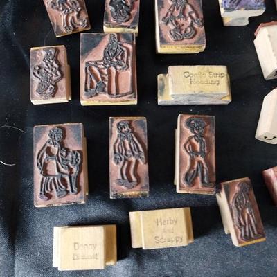 VINTAGE WOODEN INK STAMPS AND HOLE PUNCH