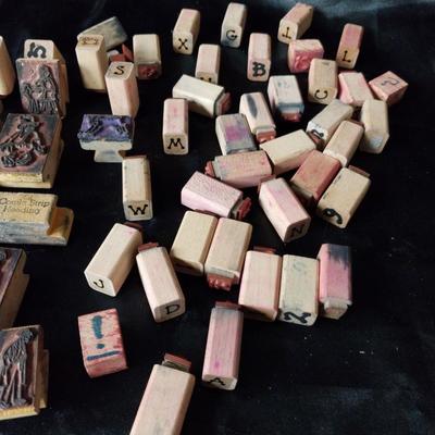 VINTAGE WOODEN INK STAMPS AND HOLE PUNCH