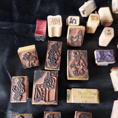 VINTAGE WOODEN INK STAMPS AND HOLE PUNCH