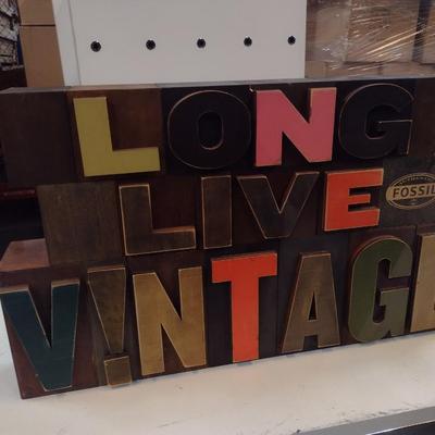 Wood Retail Fossil Hanging Sign 'Long Live Vintage'