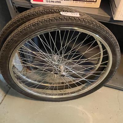 Pair of Bicycle Tires on Spoked Rims