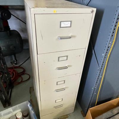 Tool/Paint Storage 4 Drawer Tall Metal Tan colored Cabinet - No Key but unlocked