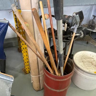 2 Metal Drums with outdoor Tools/Squeegies/extension poles/Snow Shovel