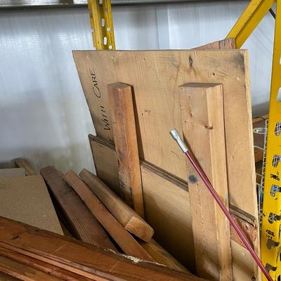 Pallet Full of various pieces of lumber - shelf boards some short 2x4s
