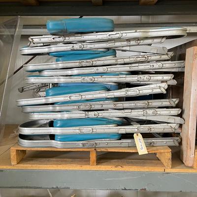 Pallet full of Vintage Metal Folding Chairs w/Blue Cushions - Old Air Race Chairs