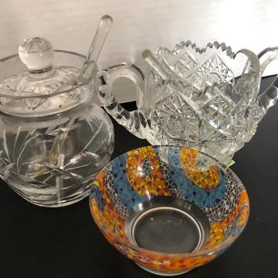 Mosaic Glass Bowl/Sugar Bowls/Spoons -Lot 217