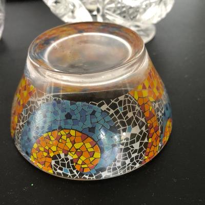 Mosaic Glass Bowl/Sugar Bowls/Spoons -Lot 217