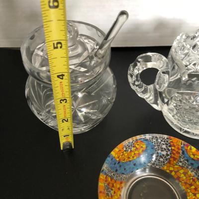 Mosaic Glass Bowl/Sugar Bowls/Spoons -Lot 217