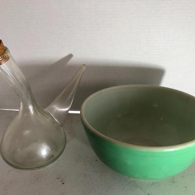 Vintage Pyrex Bowl & Spanish Hand Blown Decanter -Lot 223