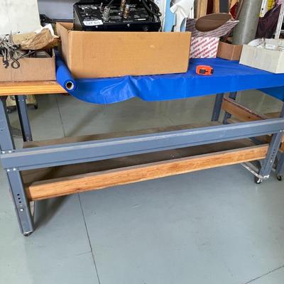 Wood & Metal Rolling Heavy Duty Shop Table - 6'l x 3'd x 37"t