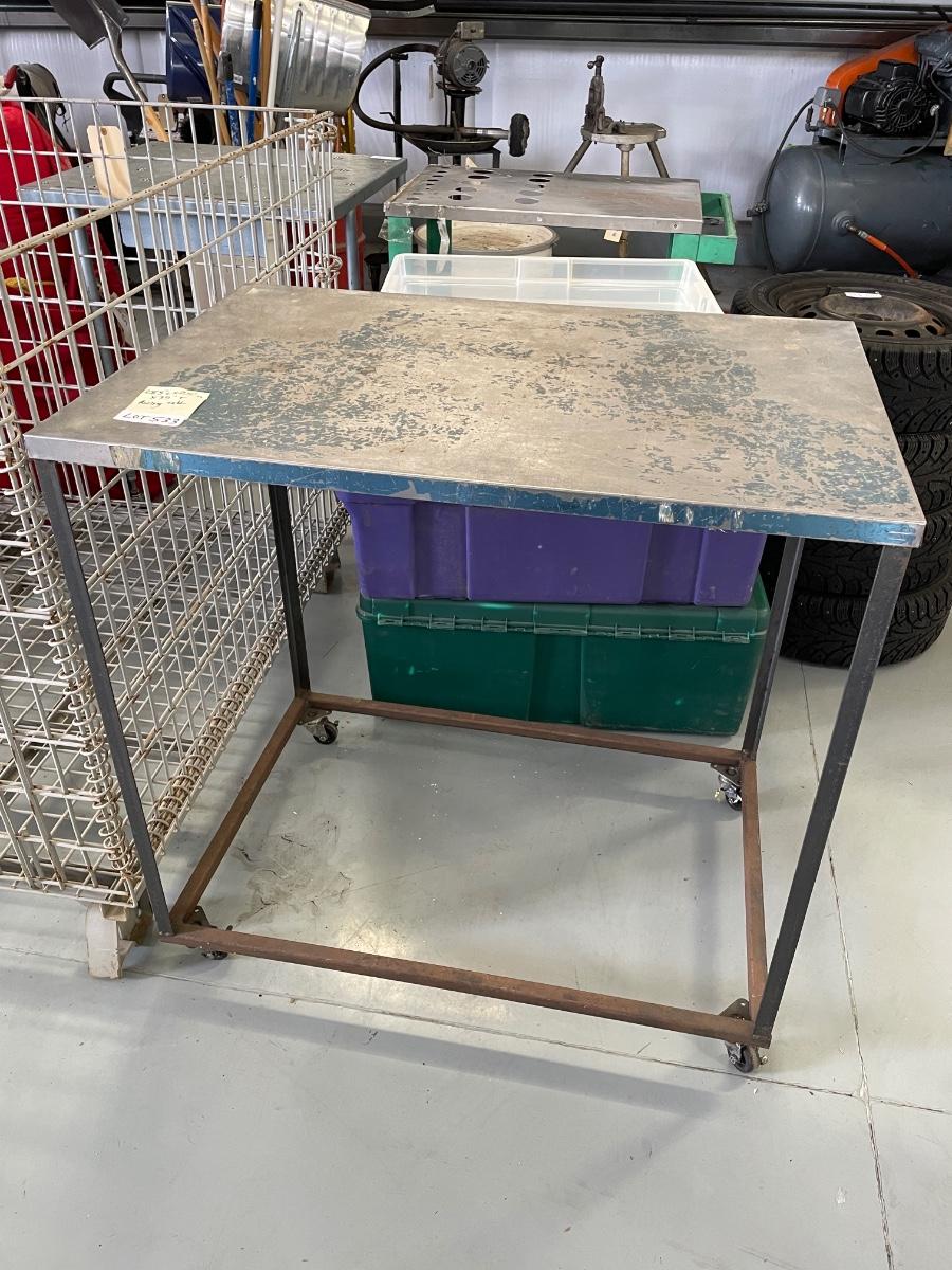 Rolling Metal Shop Table 29"l x 25"d x 35"t