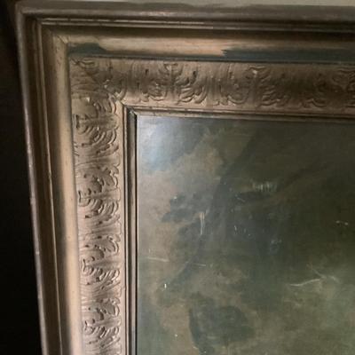 Lady's portrait wood framed with wire, 34"H 28"W