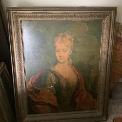 Lady's portrait wood framed with wire, 34