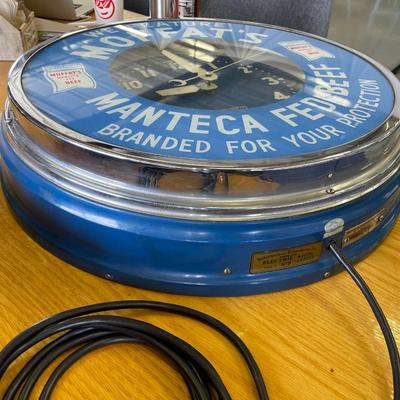 Vintage "Glo-Dial" Clock - Moffat's Manteca Fed Beef -  Working!