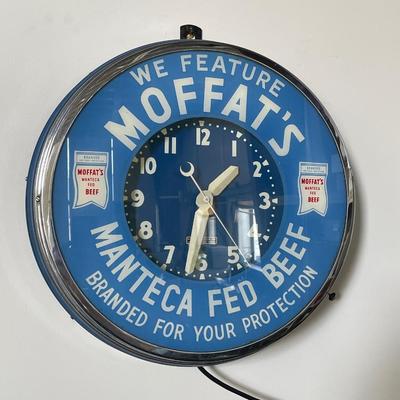 Vintage "Glo-Dial" Clock - Moffat's Manteca Fed Beef -  Working!