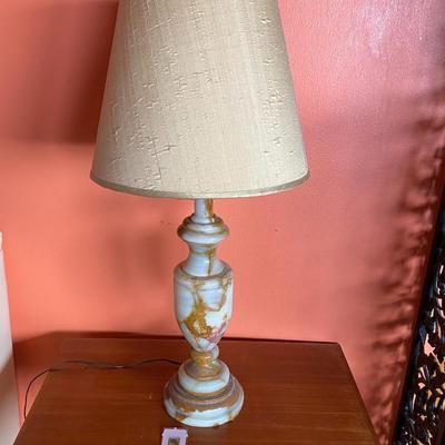 Alabaster lamp with shade.