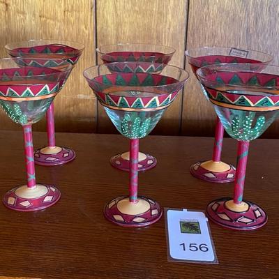 (6) Hand painted martini glasses