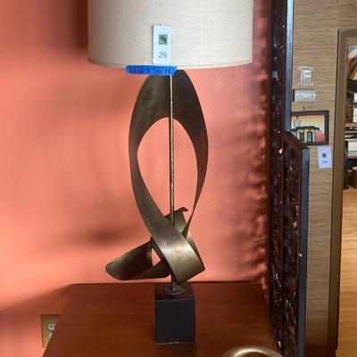 MCM abstract bronze lamp with shade