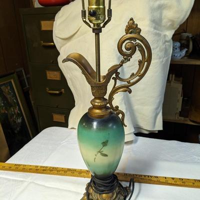 Antique Hand Painted Victorian Pitcher Vase Lamp Roses Design