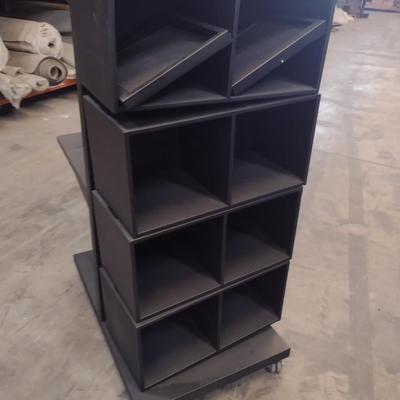 Mobile Retail Stand with Slot Shelving and T-Shirt Cubbies