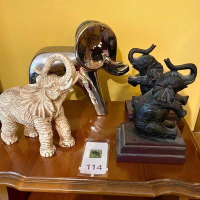 Elephant bookends and figurines