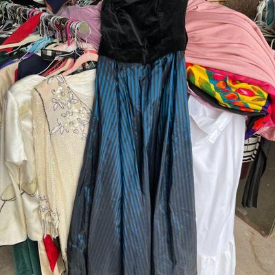 Velvet with Black & Teal Striped Vintage Laura Ashley Taffeta Formal Gown $40