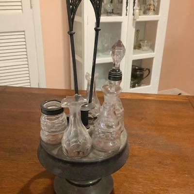 Vintage Cruet Set /Condiment Carousel silver plate 5 piece